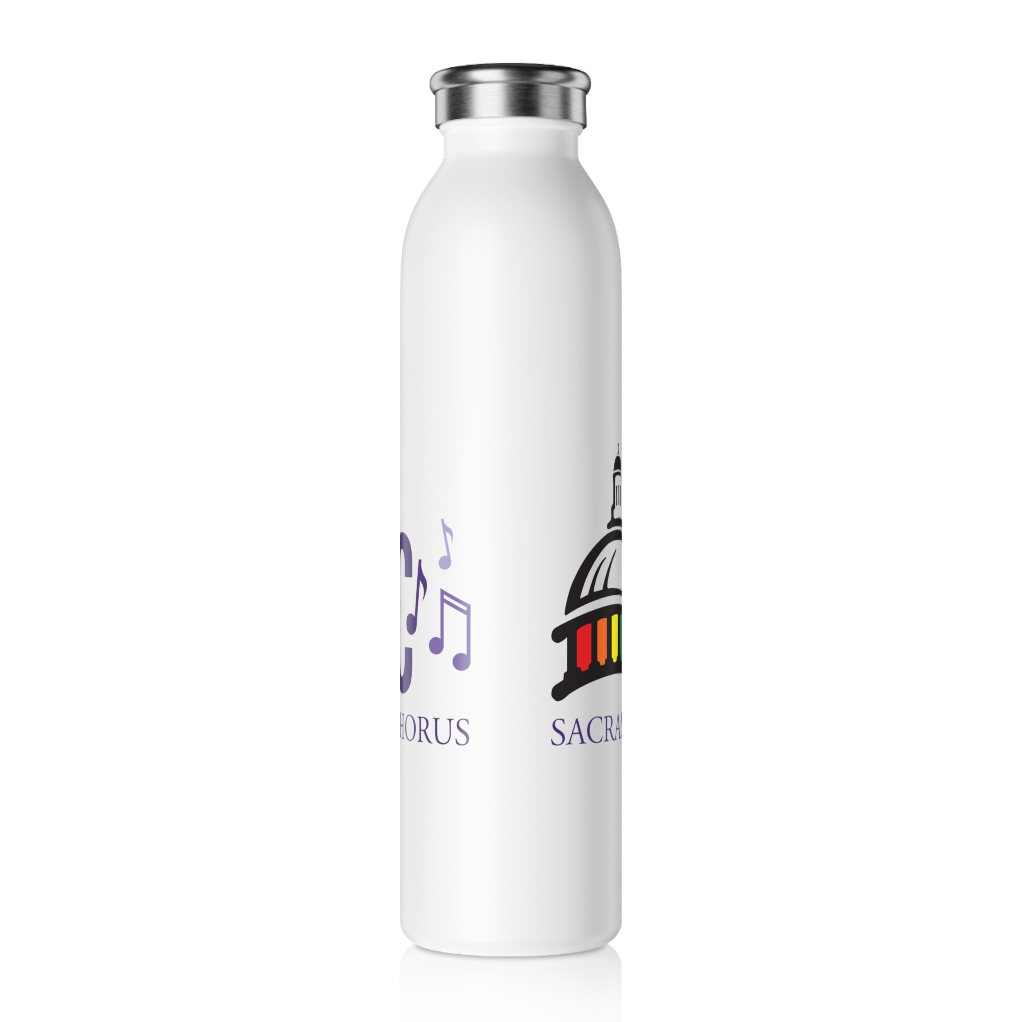 Sacramento Gay Men's Chorus Slim Water Bottle - Pride Rainbow Capitol Design
